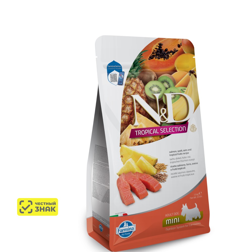 Farmina ND Tropical Selection Сухой корм для взрослых собак мелких пород, лосось, 1,5 кг
Farmina ND Tropical Selection Сухой корм для взрослых собак мелких пород, лосось, 1,5 кг