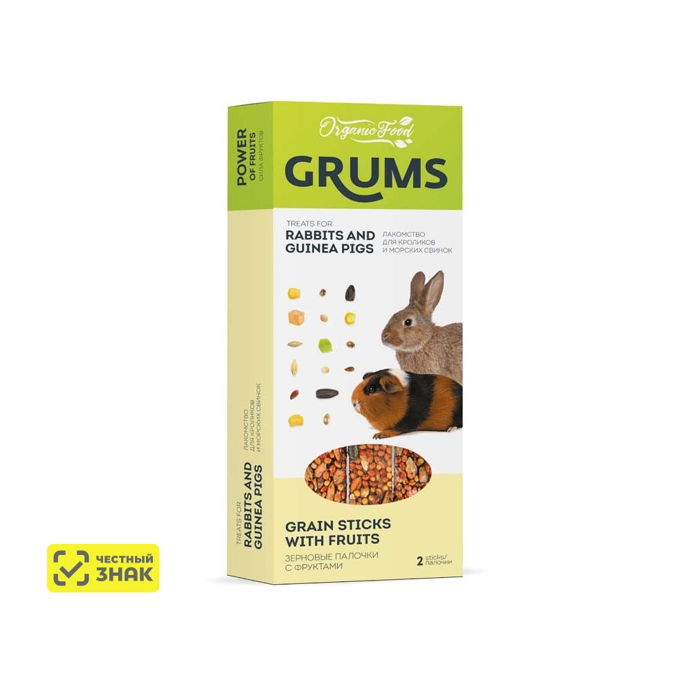 GRUMS Лакомство Зерновые палочки для кроликов и морских свинок, 2х50 гр.
GRUMS Лакомство Зерновые палочки для кроликов и морских свинок, 2х50 гр.