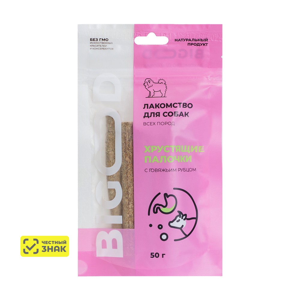 BIGOOD Лакомство Хрустящие палочки с говяжьим рубцом для собак, 50 гр.
BIGOOD Лакомство Хрустящие палочки с говяжьим рубцом для собак, 50 гр.