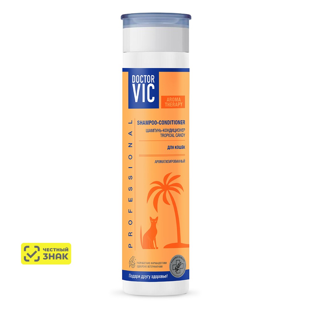 DOCTOR VIC Шампунь-кондиционер для кошек всех пород Tropical Candy, 250 мл
DOCTOR VIC Шампунь-кондиционер для кошек всех пород Tropical Candy, 250 мл