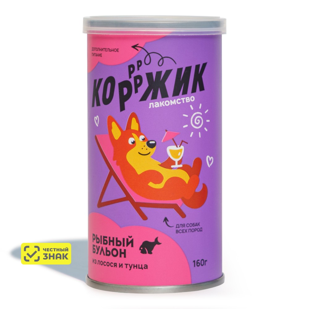 КОРЖИК Лакомство Рыбный бульон для собак всех пород, с лососем и тунцом, 160 гр.
КОРЖИК Лакомство Рыбный бульон для собак всех пород, с лососем и тунцом, 160 гр.