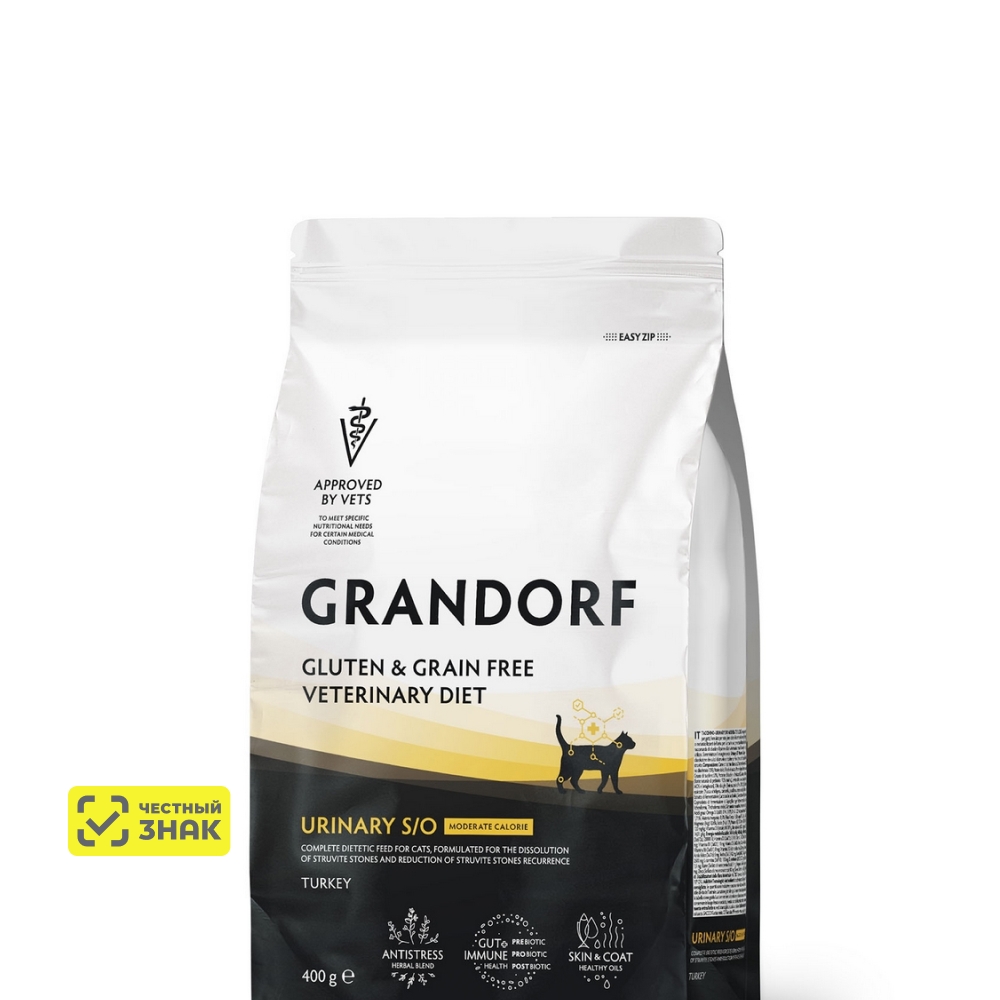 GRANDORF Vet Urinary S/O Moderate Calorie Сухой корм диетический для кошек склонных к набору веса при мочекаменной болезни, с индейкой, 400 гр.
GRANDORF Vet Urinary S/O Moderate Calorie Сухой корм диетический для кошек склонных к набору веса при мочекаменной болезни, с индейкой, 400 гр.