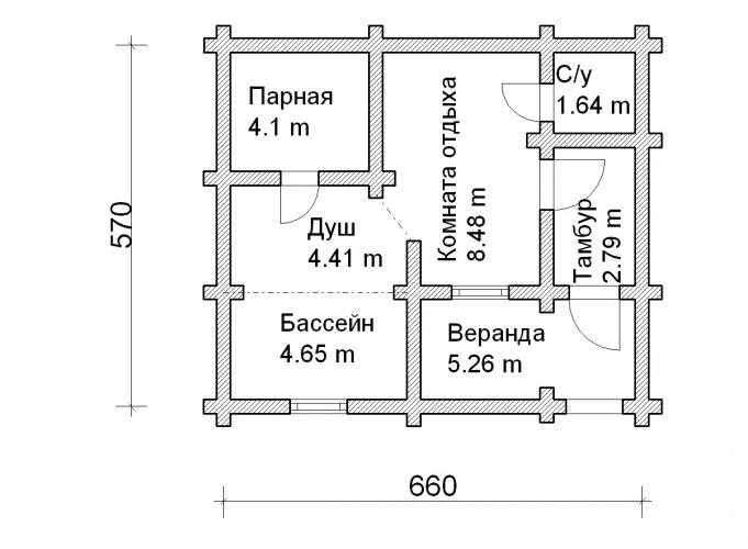 Проект бани с бассейном 8 на 8