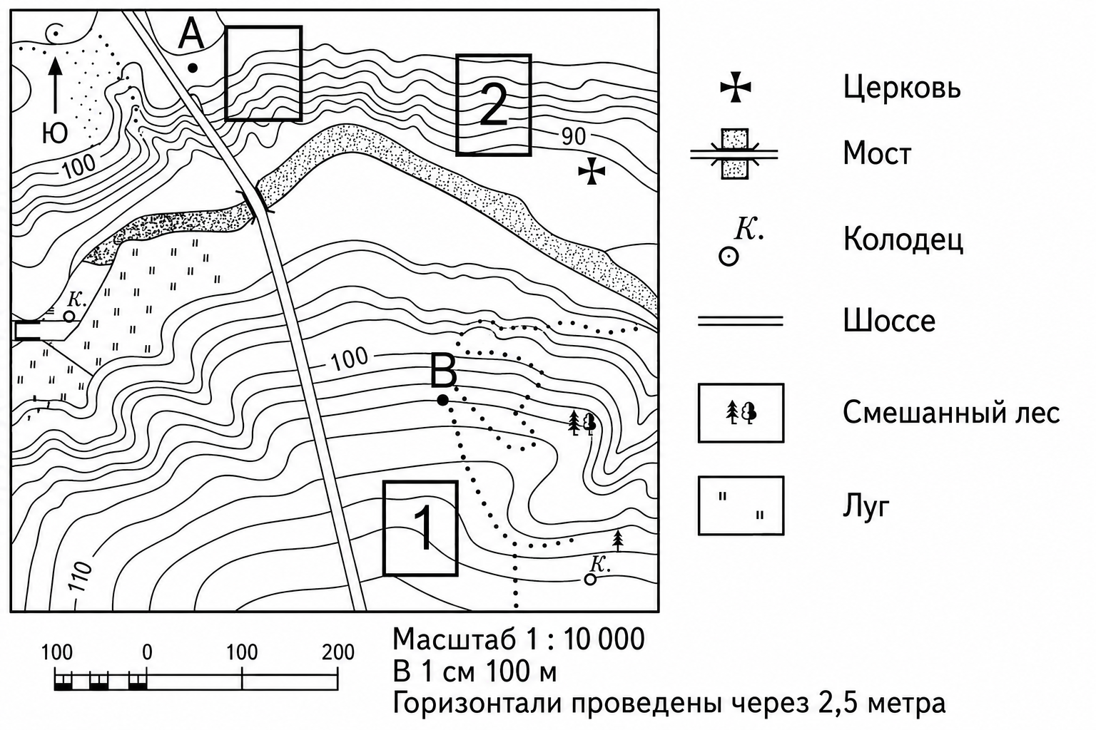 Профиль рельефа местности, задание 11, рис.1