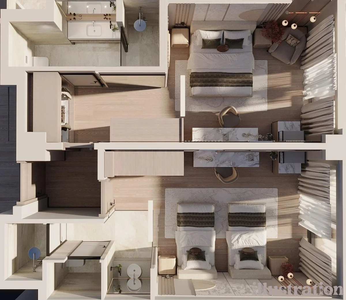 Family Room With 2 Bathroom & 2 Balcony (номер с ограниченным видом)