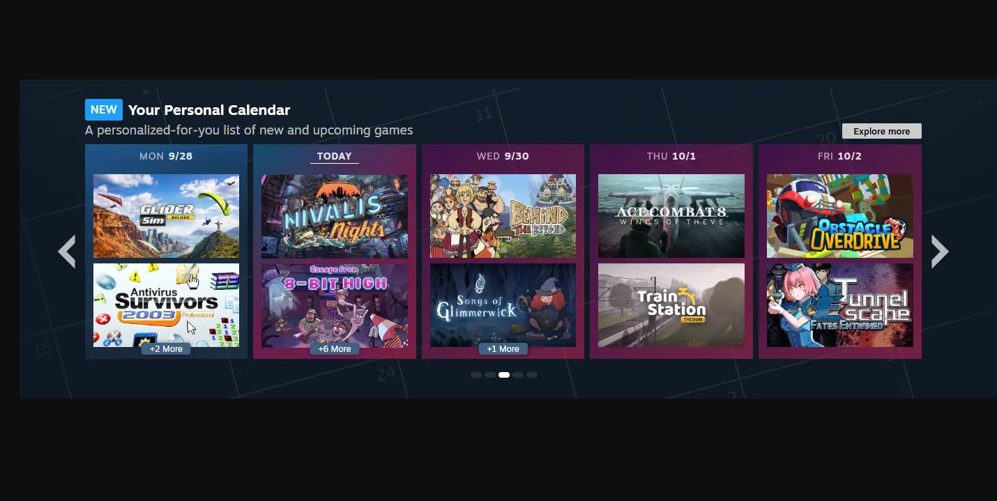 Valve запустила «Персональный календарь» с рекомендациями новых игр в Steam