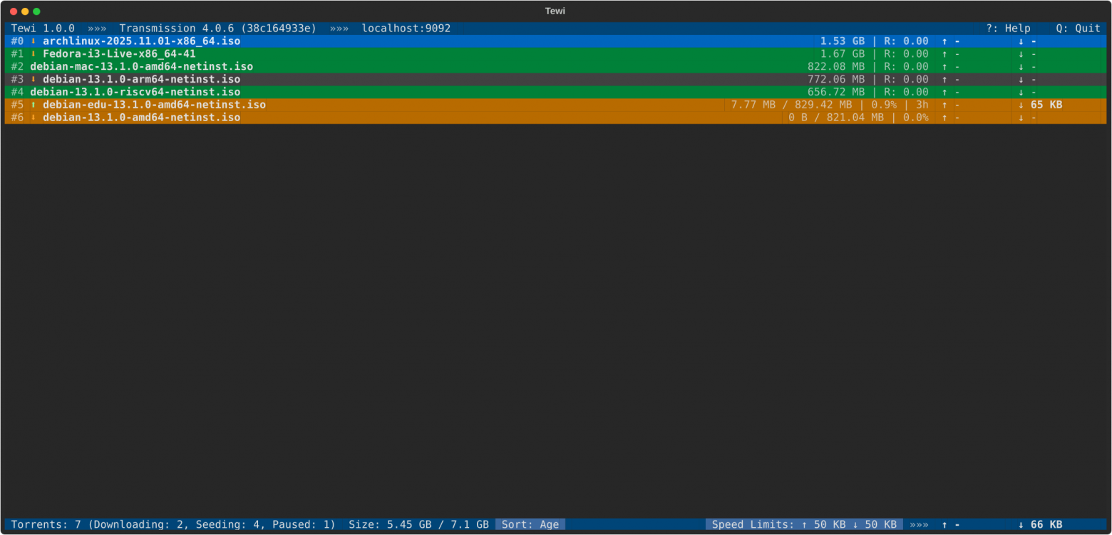 Вышел Tewi 3.0.0 — текстовый клиент для управления BitTorrent-демонами