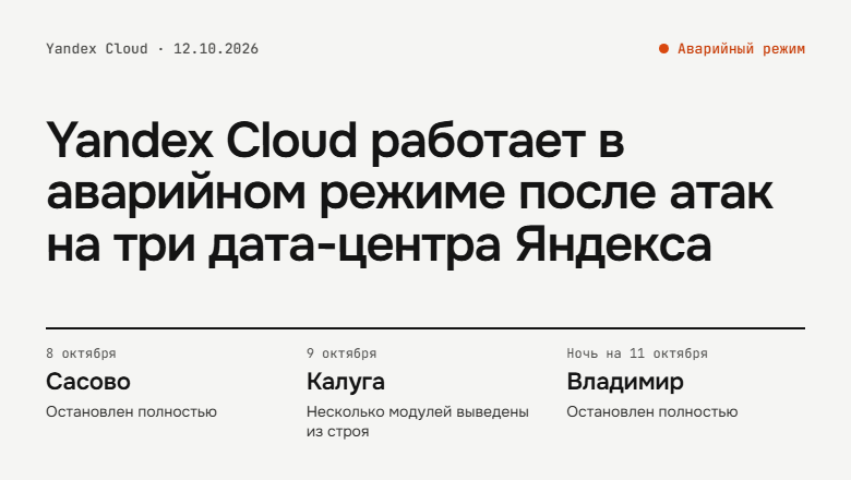 Атаки БПЛА вывели из строя три дата-центра Яндекса