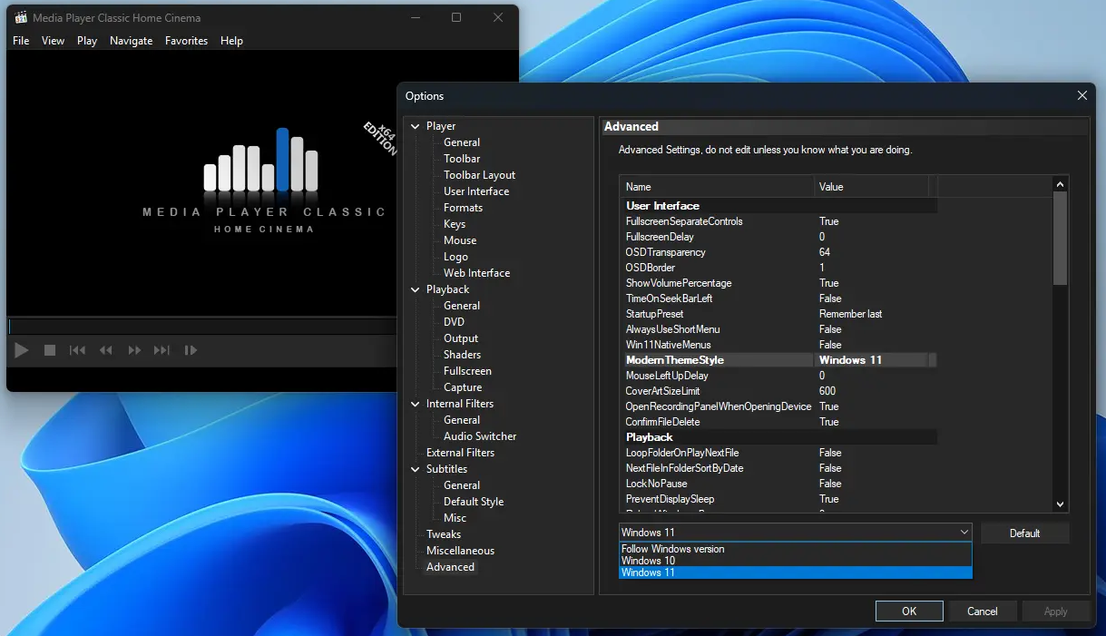 Вышел MPC-HC 2.8.3 с интерфейсом в стиле Windows 11