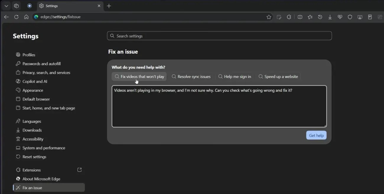 В Microsoft Edge появится ИИ-инструмент для исправления проблем
