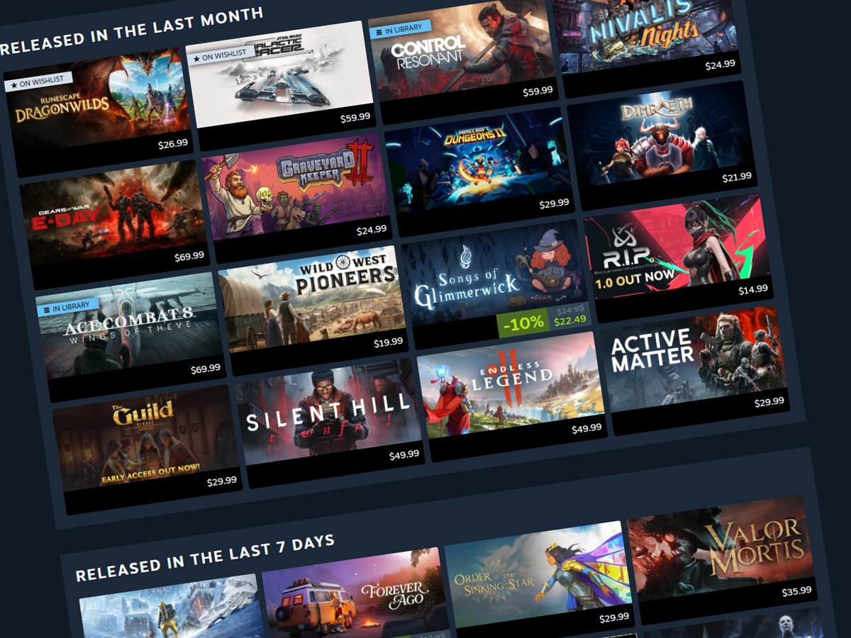 Valve запустила персональный календарь релизов Steam для всех пользователей