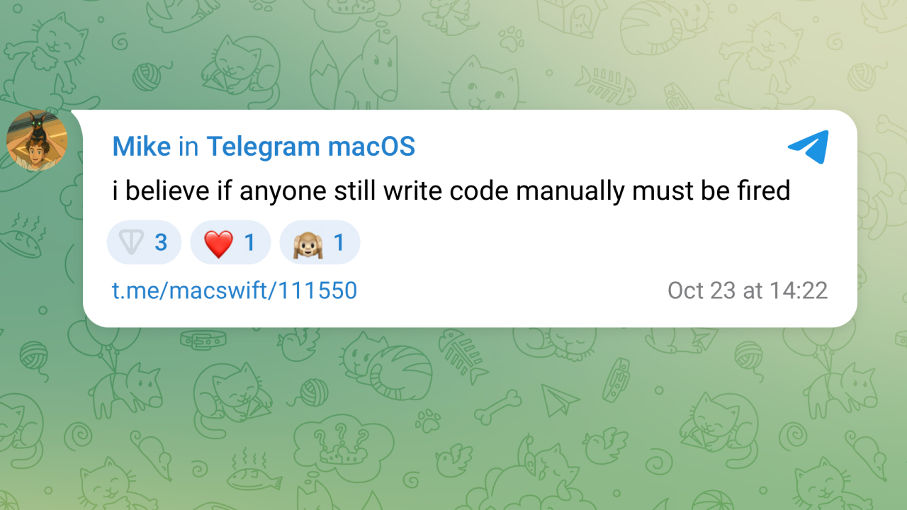 Разработчик Telegram для macOS заявил, что большую часть кода пишут нейросети