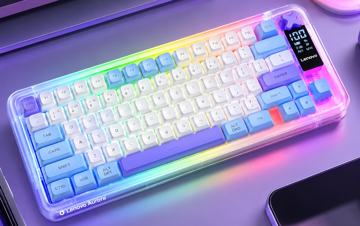 Lenovo выпустила бюджетную клавиатуру Aurora GK1077 Lite с экраном и RGB-подсветкой