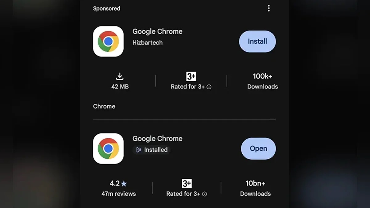 В Google Play нашли поддельный Google Chrome со 100 тысячами загрузок