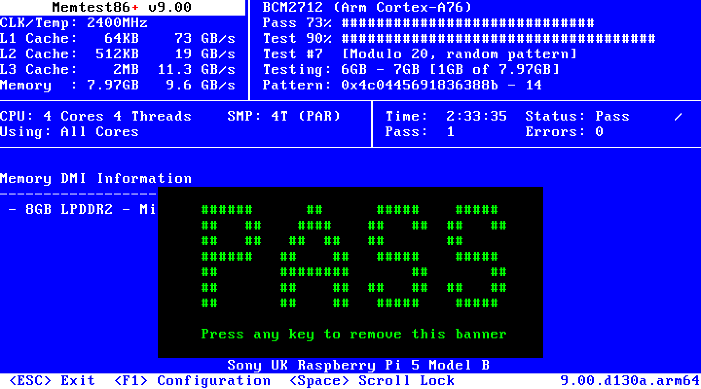 Memtest86+ 9.00 получил поддержку ARM64 и новые тесты памяти