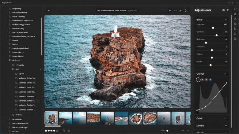 В RapidRAW 1.6.6 добавили 2,5D-эффекты, ИИ-шумоподавление и автоуровень