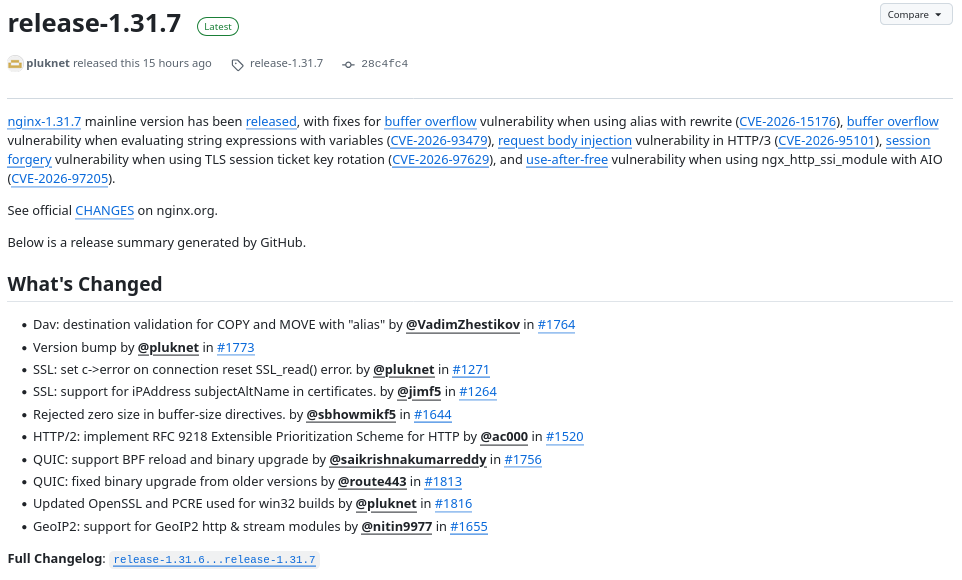В nginx 1.31.7 добавили поддержку MMDB и исправили пять уязвимостей