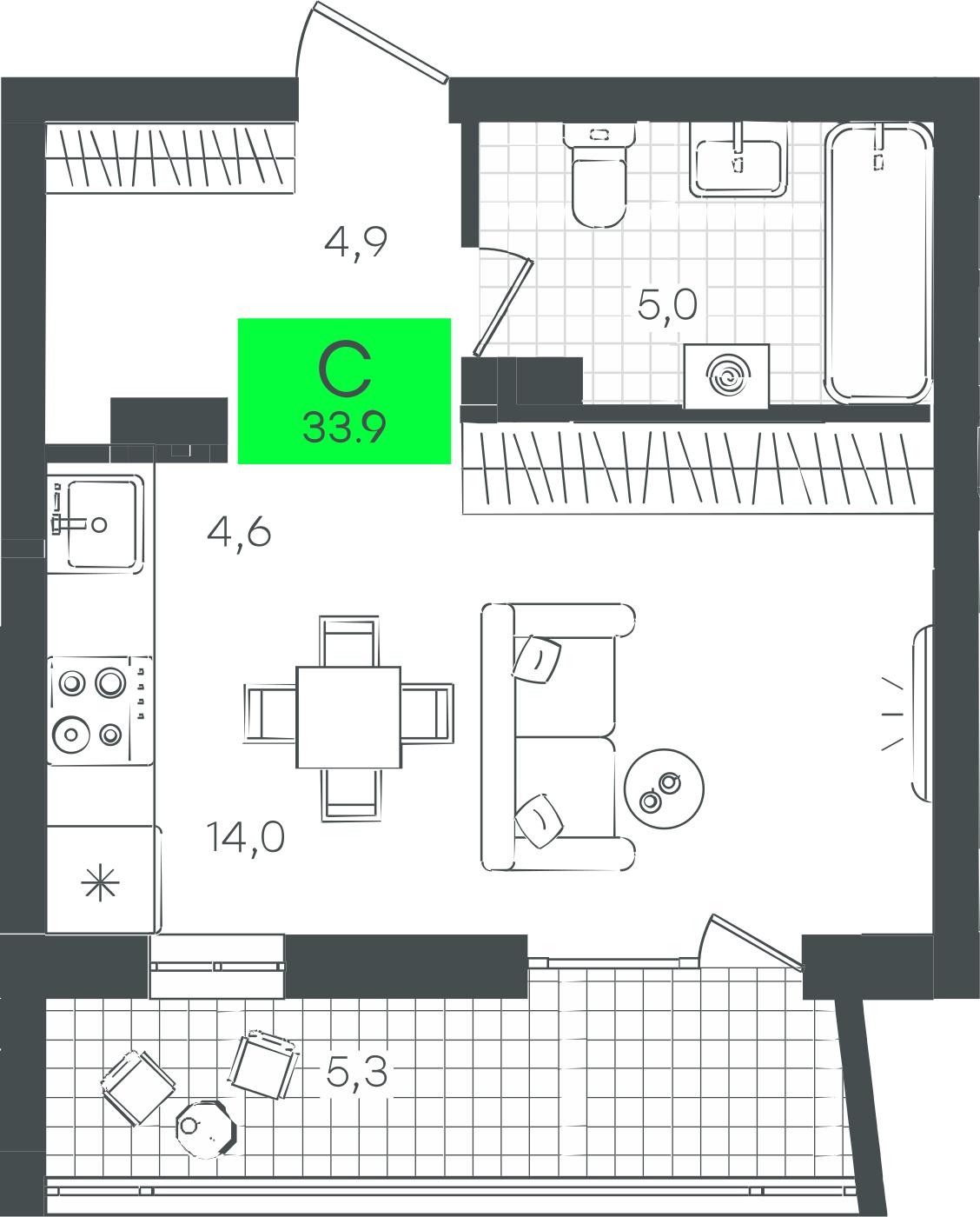 Студия в Гранд Квартал - 33.93 м² стоимостью 5017860 ₽