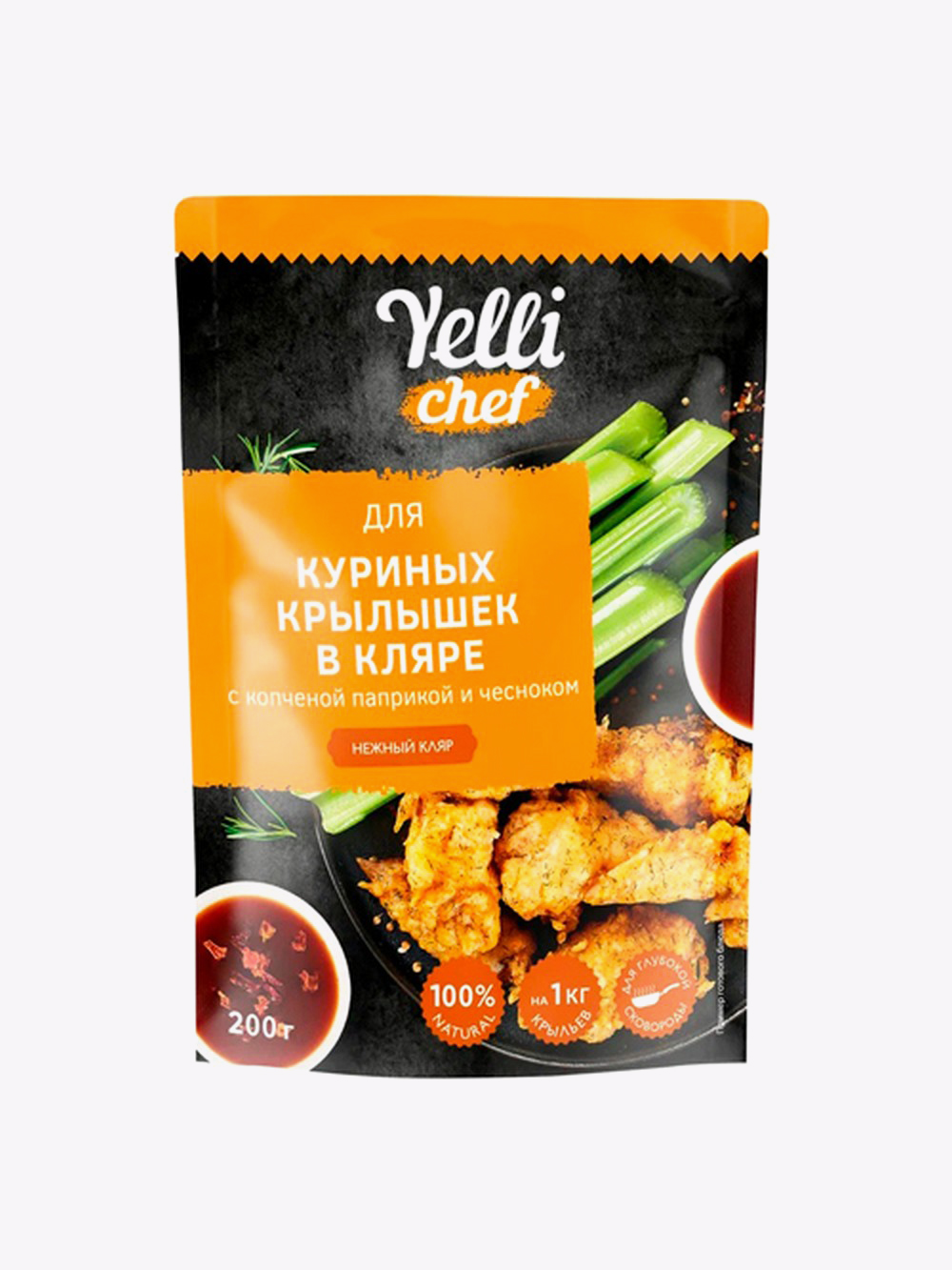 Купить Кляр нежный для куриных крылышек с копчёной паприкой и чесноком  Yelli, 200 г в интернет-магазине натуральных товаров | 4fresh