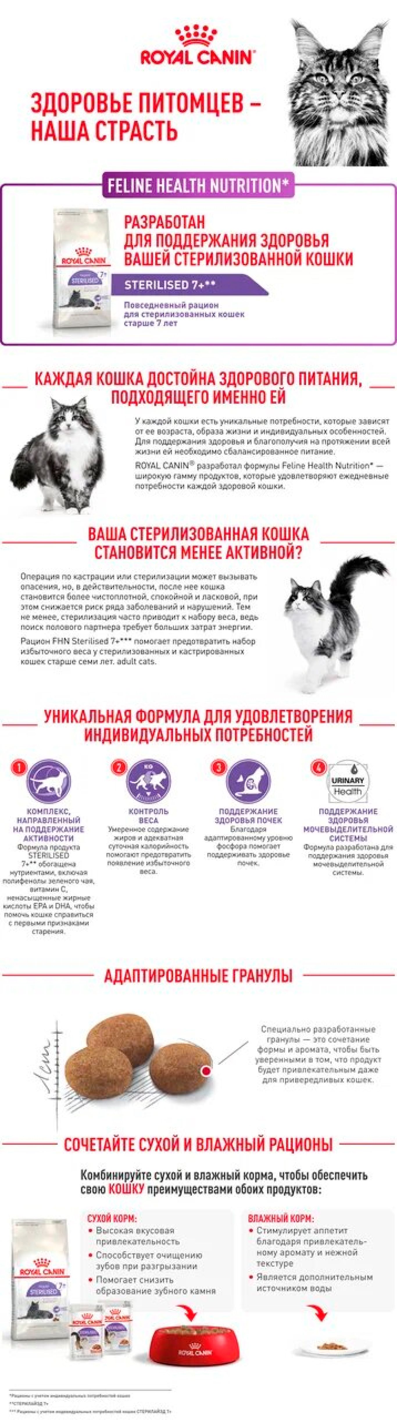 Royal Canin Корм сухой для кошек Стерилайзд 7+, 400 г Птица 400 г, цены,  купить в интернет-магазине Четыре Лапы с доставкой