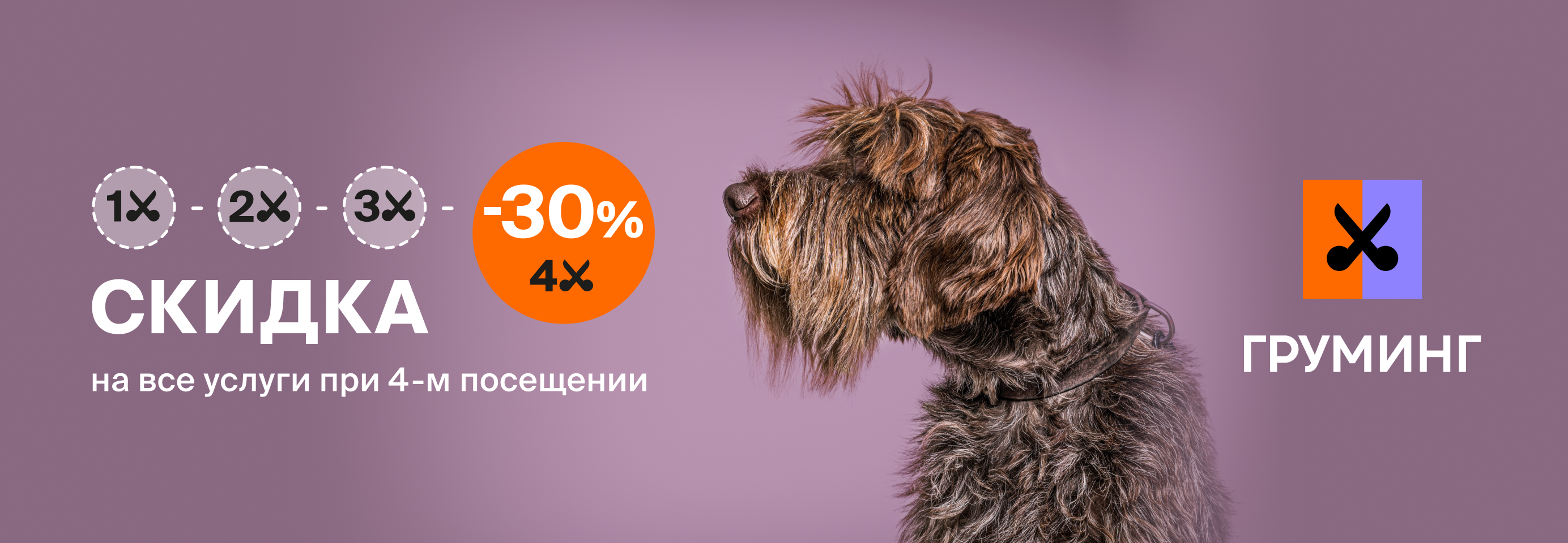 Скидка 30% на 4-е посещение Салона Груминга