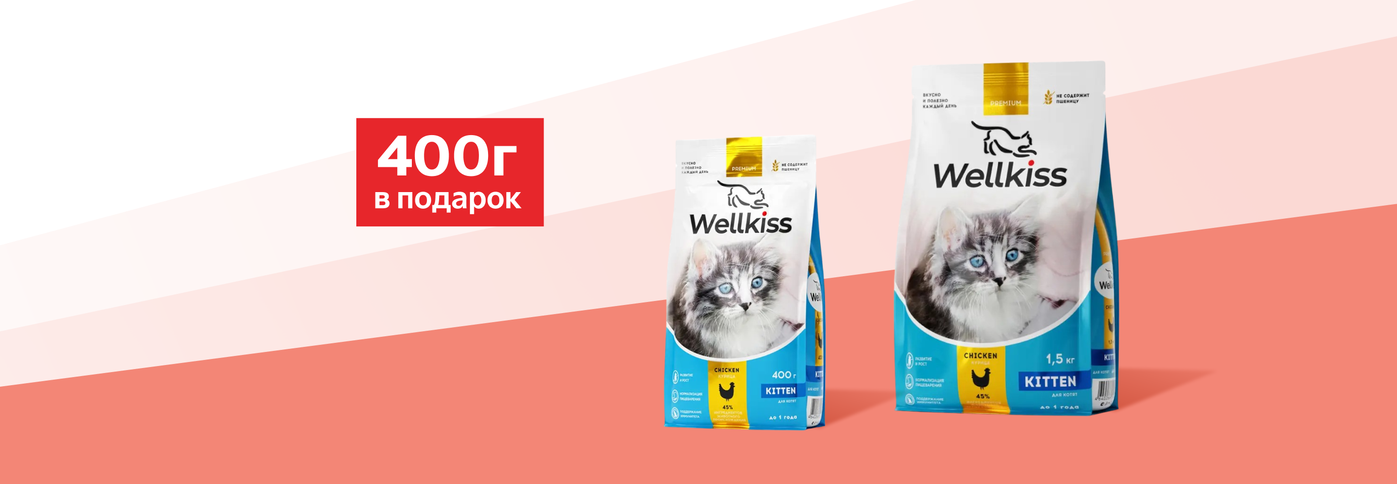 Wellkiss: 1,5 кг + 400 г сухого корма для котят в подарок