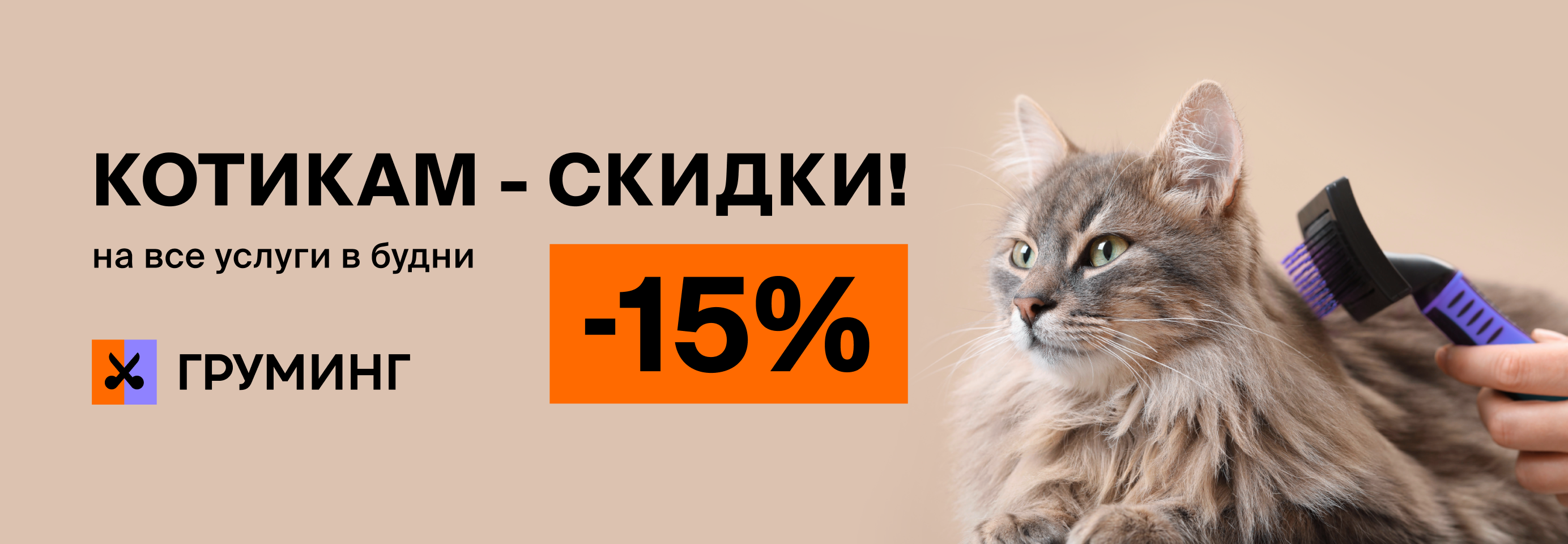 Скидка 15% на все услуги груминга для кошек