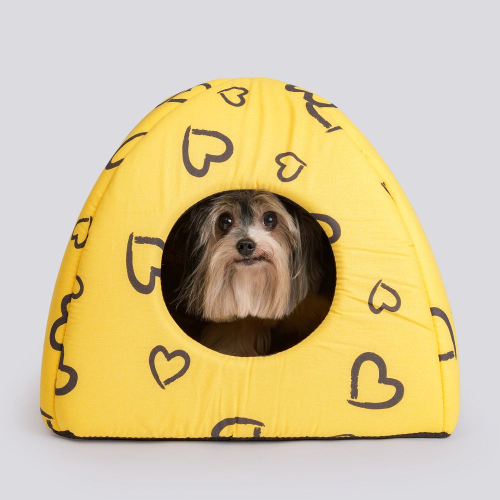 Pet hobby Дом-вигвам для кошек и собак мелких пород Сердечки, 40х40х39 см, желтый