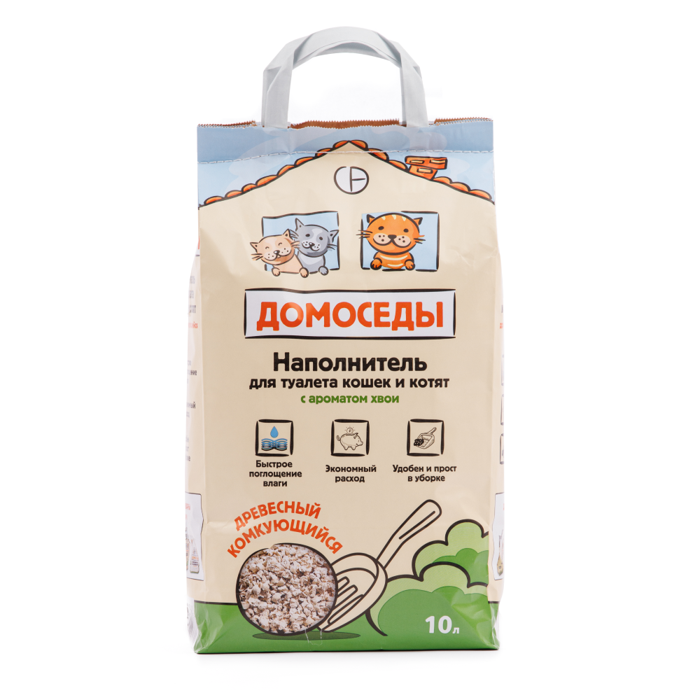 Домоседы Наполнитель для кошачьего туалета древесный комкующийся, 10л