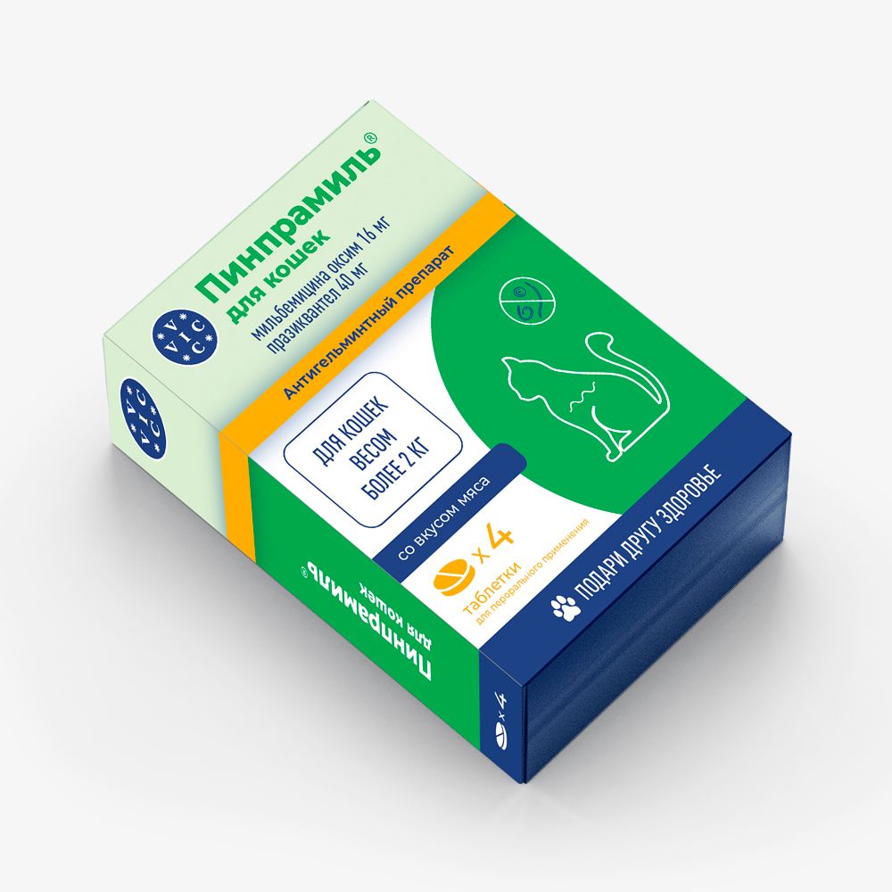 VIC Пинпрамиль Антигельминтный препарат для кошек весом более 2 кг, 4 таблетки VIC Пинпрамиль Антигельминтный препарат для кошек весом более 2 кг, 4 таблетки