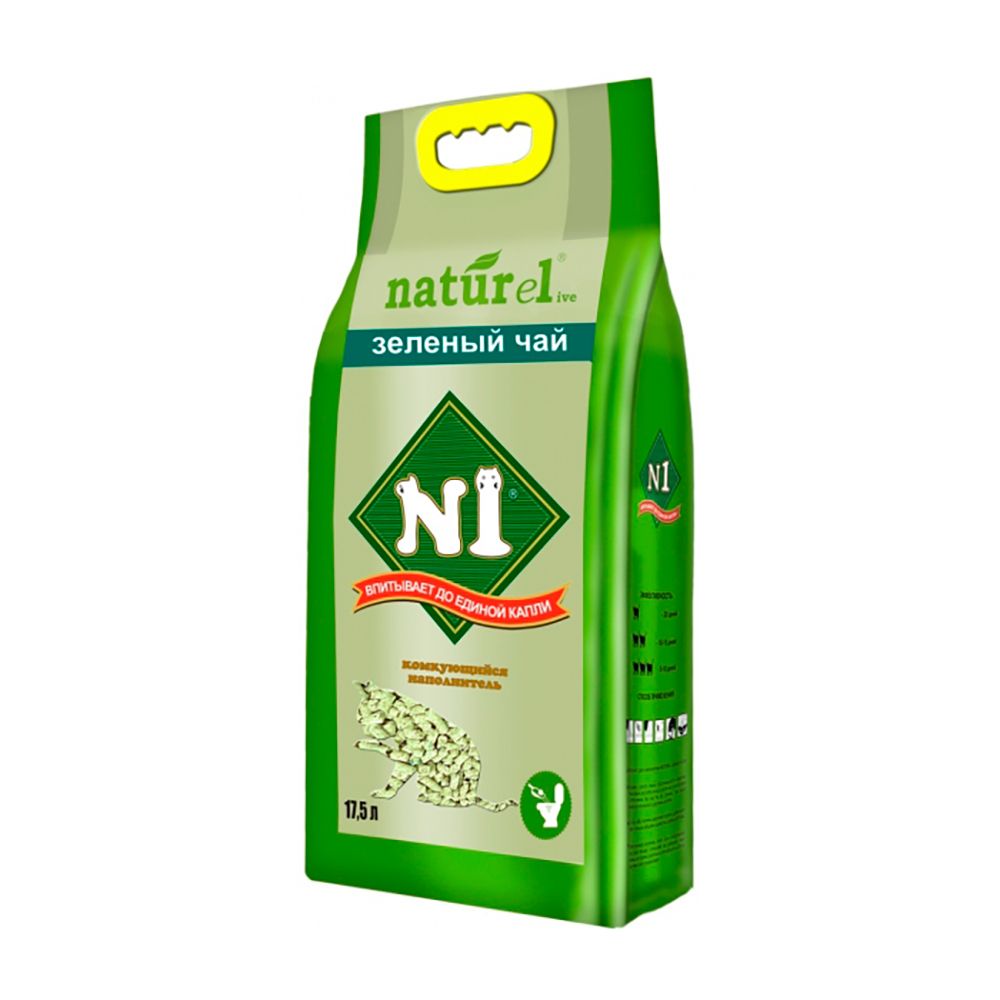 № 1 Naturel наполнитель для кошачьего туалета, кукурузный, комкующийся, зеленый чай, 17,5 л