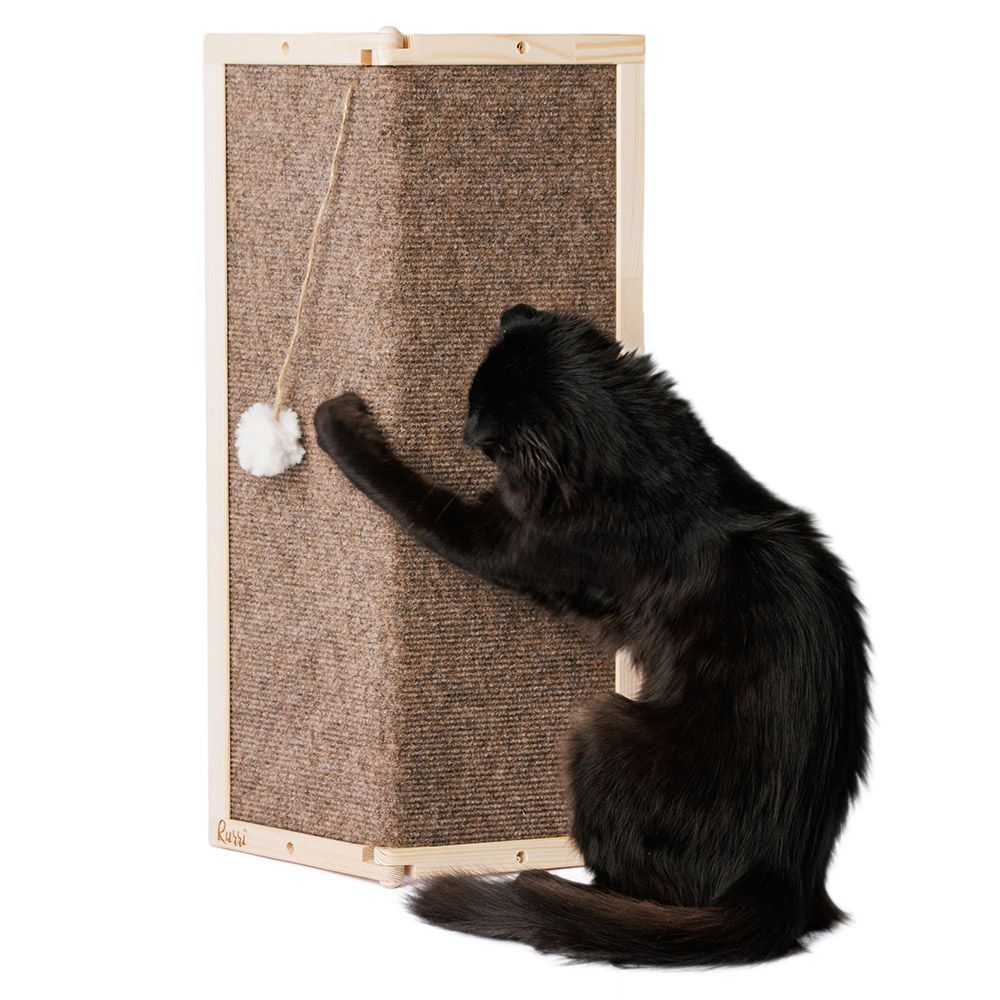 Когтеточка угловая двусторонняя с кошачьей мятой и игрушкой, ковролин50,5х33,5х1,9 см