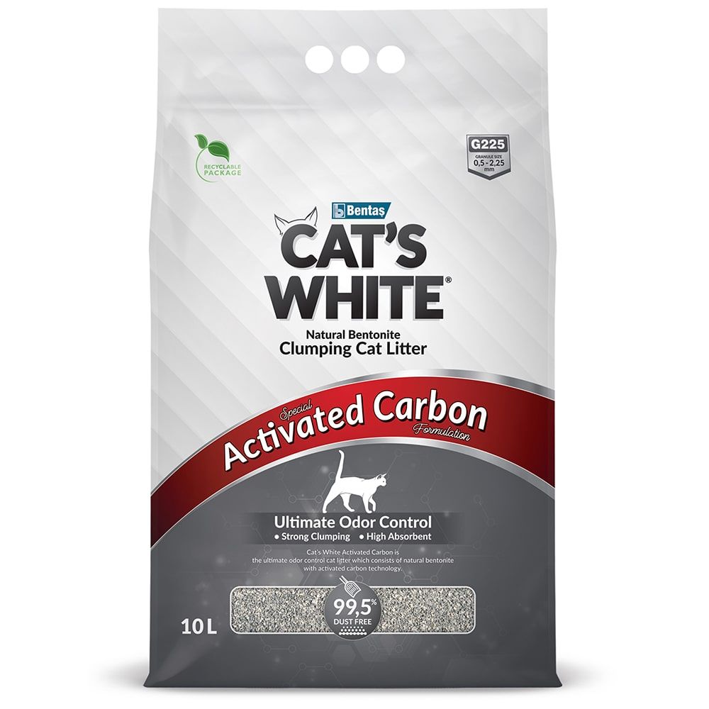 Cat's White Наполнитель из натуральной бентонитовой глины комкующийся с активированным углем для кошачьего туалета, 10 л (8,5 кг)