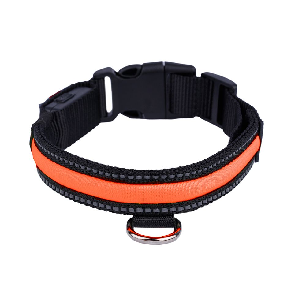 Ошейник светящийся нейлоновый для собак, M, 41-51 см, оранжевый