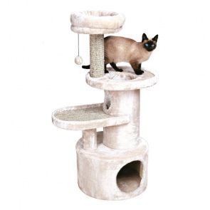 Игровой комплекс для кошек с домиком и когтеточкой BASTION с лежанкой и игрушкой, серый, 53x41x111см