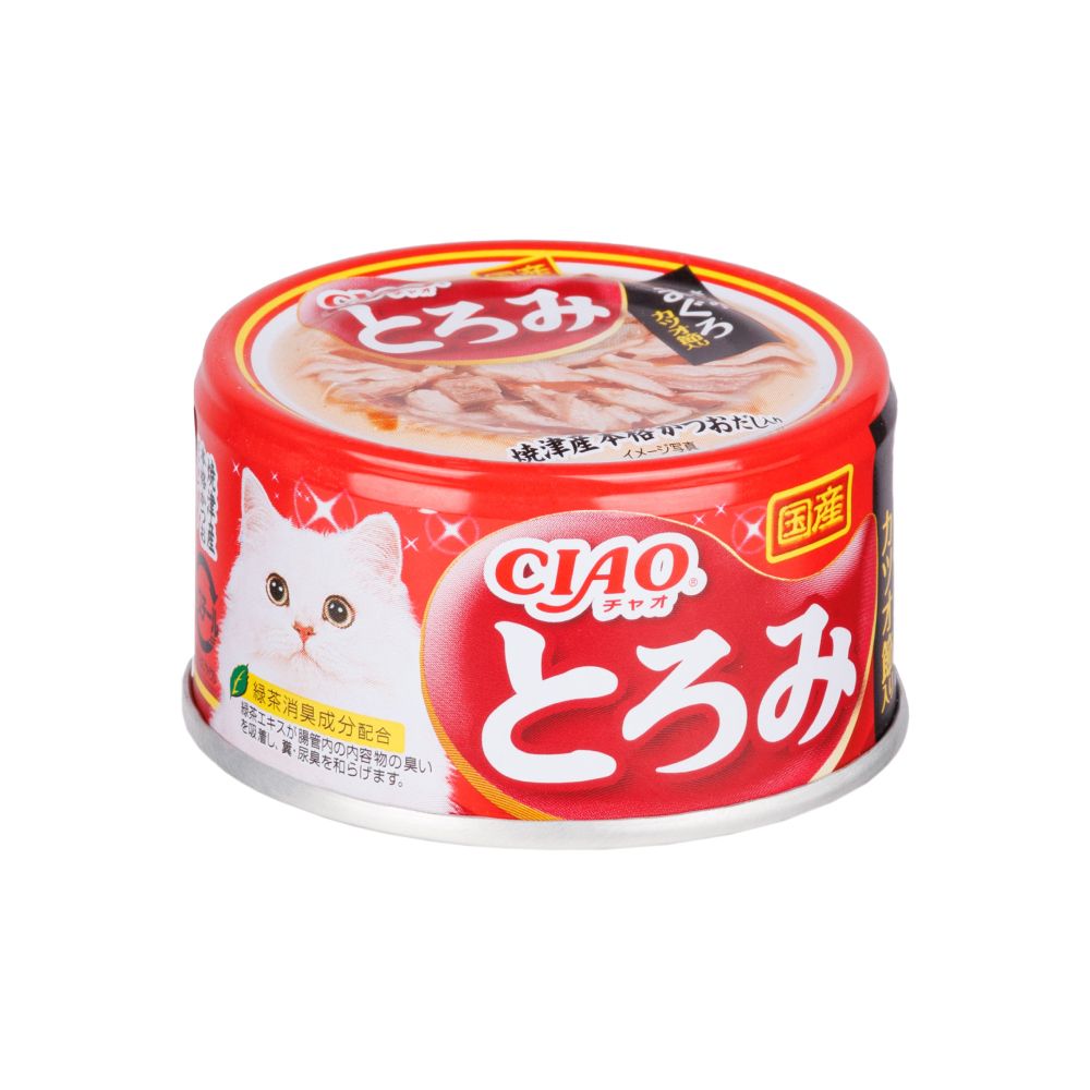 Влажный корм (консервы) для кошек, куриное филе и тунец магуро с кацуобуси в бульоне, 80 гр.