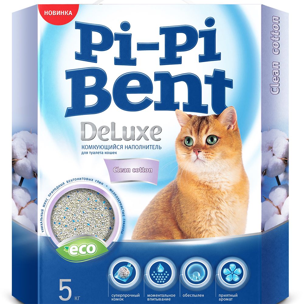 Pi-Pi-Bent Наполнитель комкующийся для кошачьего туалета Deluxe Classic, 5 кг