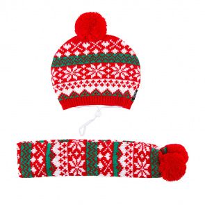 Шарф и шапка для собак комплект красно-зеленый L Шарф и шапка для собак комплект красно-зеленый L