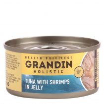 Консервированный корм для взрослых кошек филе тунца с топпингом из креветок в желе, 80 г