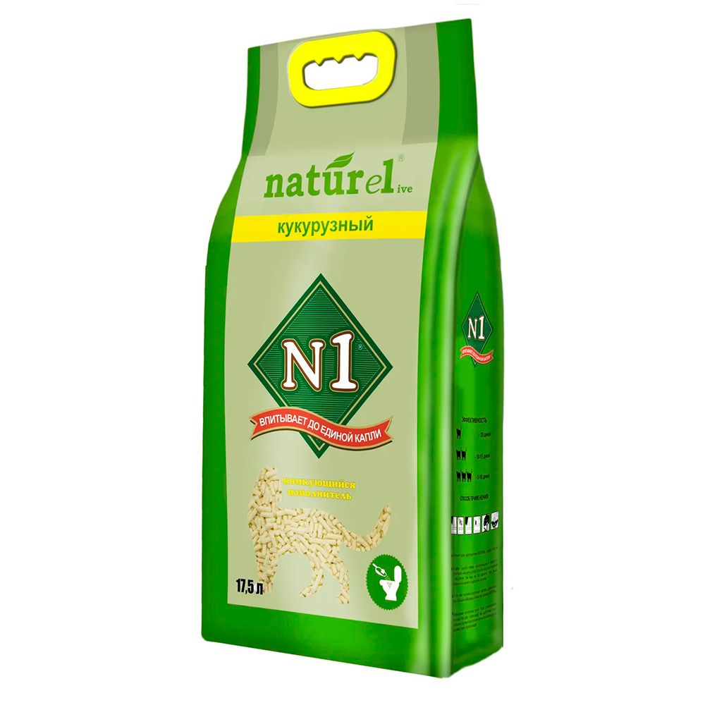 № 1 Naturel наполнитель для кошачьего туалета, кукурузный, комкующийся, 17,5 л