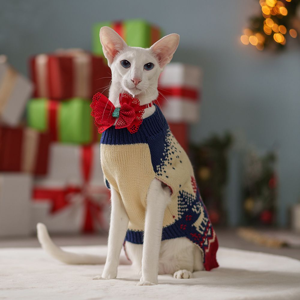 Petmax Свитер с оленями для кошек и собак, XS, красно-синий