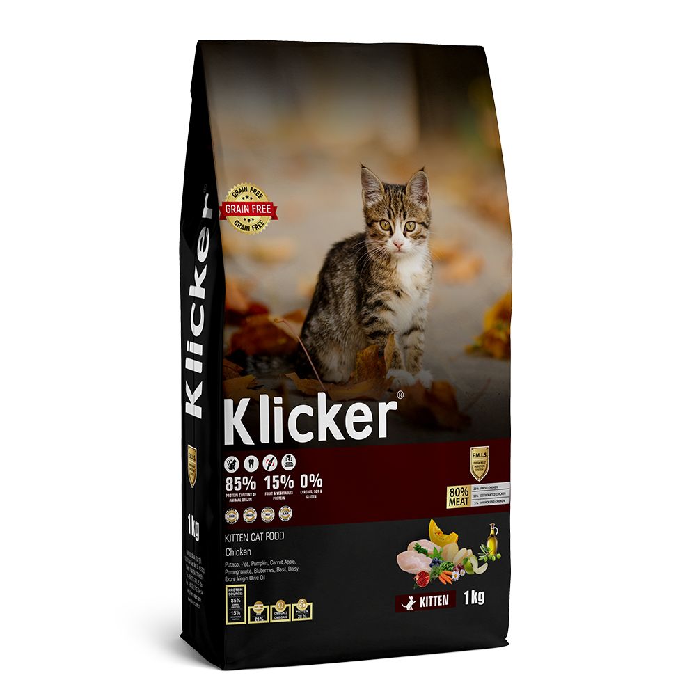 Klicker Kitten Cat Food Сухой корм для котят, с курицей, 1 кг