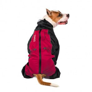 Комбинезон для собак крупных пород Стаффордширский терьер, теплый, девочка черный/винная ягода 61x50x87 см