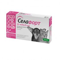 Селафорт селамектин капли на холку для собак и кошек весом до 2,5 кг от блох, клещей и гельминтов, 15 мг Селафорт селамектин капли на холку для собак и кошек весом до 2,5 кг от блох, клещей и гельминтов, 15 мг