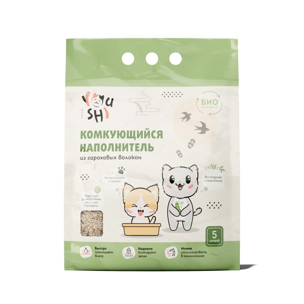 Наполнитель комкующийся для кошачьего туалета из гороховых волокон, 5 л (2,5 кг)