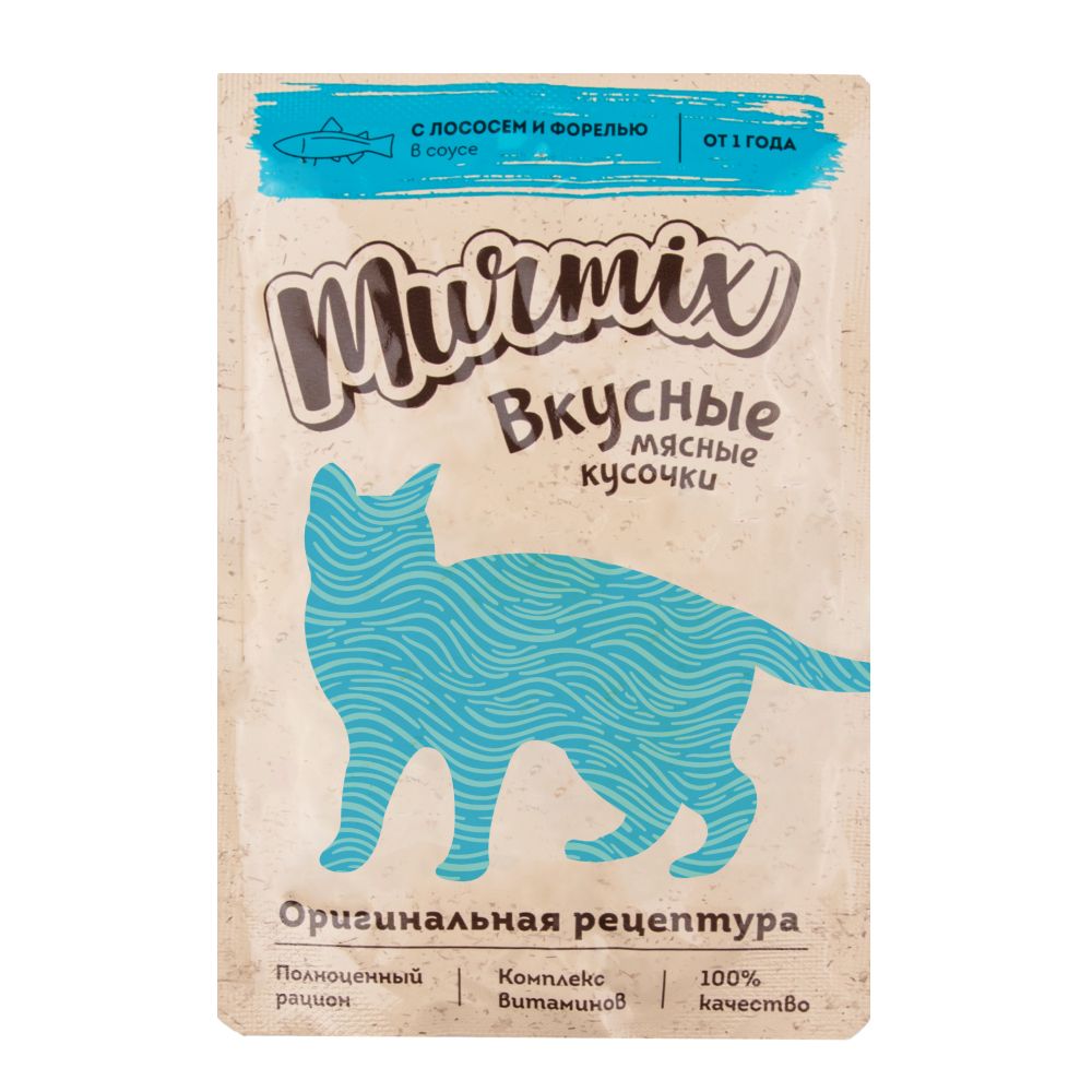 Консервированный корм для взрослых кошек, кусочки лосося с форелью в соусе, 85 г