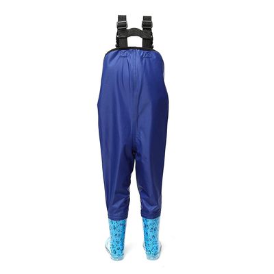8Fans Kids Chest Waders, водонепроницаемые молодежные вейдерсы для рыбалки, 2 слоя водонепроницаемого нейлона из ПВХ с противоскользящими мультяшными ботинками синего цвета