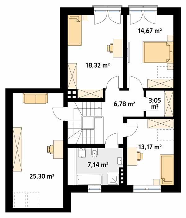 Планировка «План мансарды», Двухэтажный дом 12х15 - 188.05 м2
