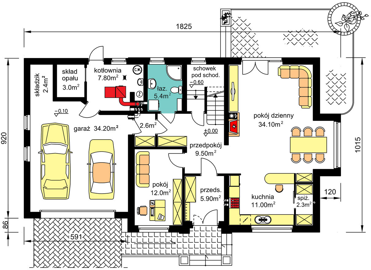 Планировка «План первого этажа», Двухэтажный дом 18х12 - 216.7 м2