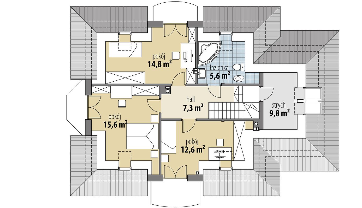 Планировка «План мансарды», Двухэтажный дом 15х10 - 165.4 м2